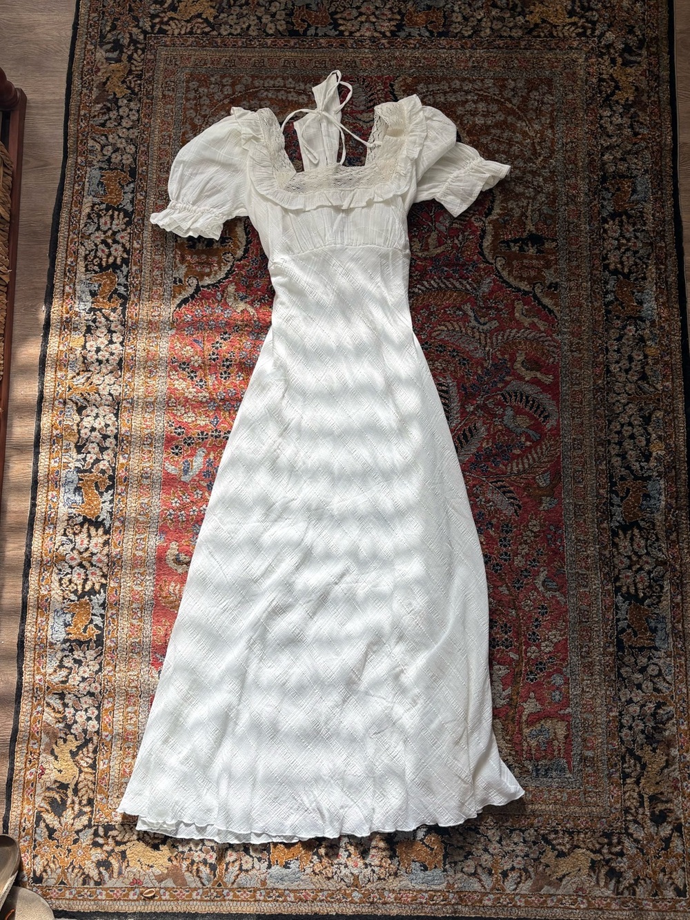 Free People White Puff-Sleeve Midi Dress